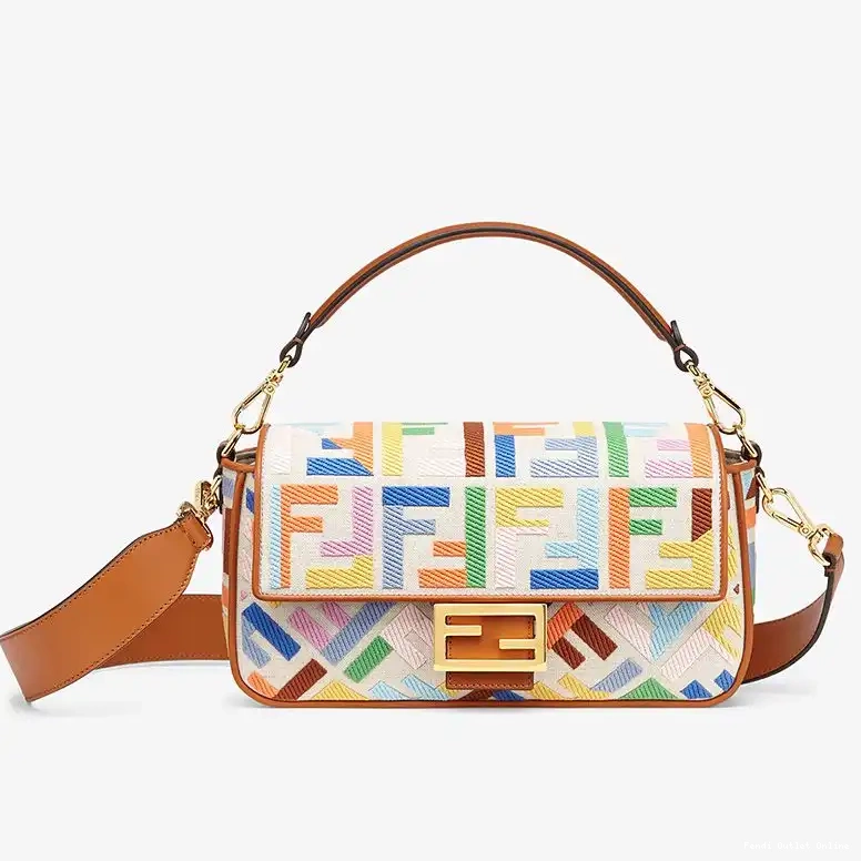 Cheap Multicolor Canvas Bag Motif Baguette In Fendi Medium FF 0618